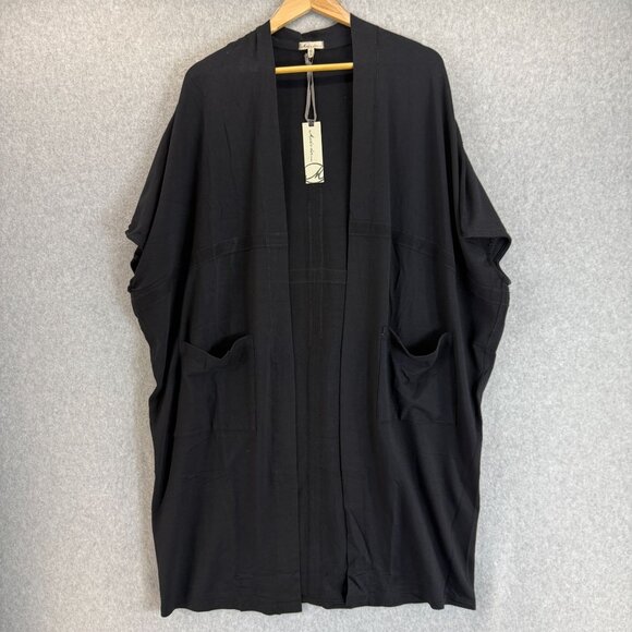 Mod-O-Doc Black Open Front Cardigan Duster Pockets SS Womens Size Medium NWT - Picture 1 of 16